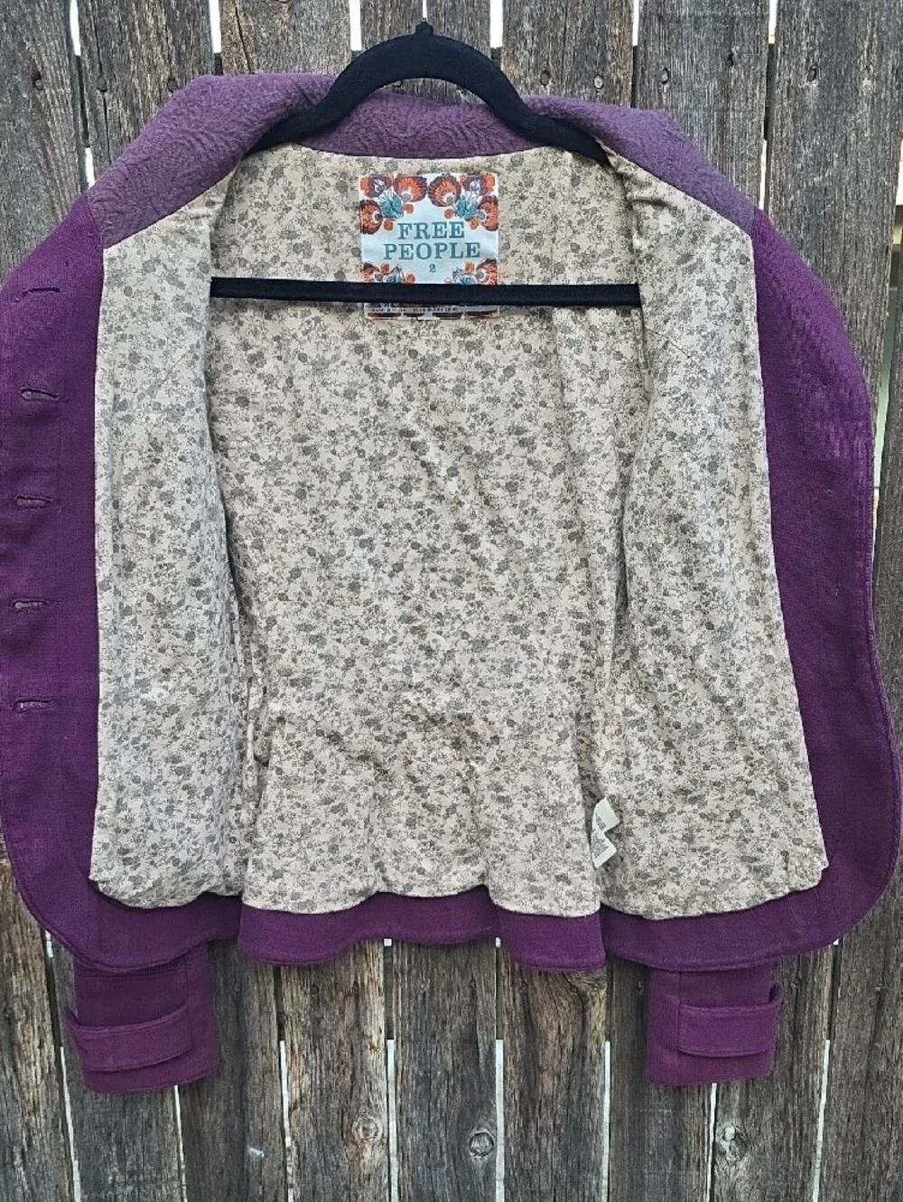 Free People Plum Purple Button Front Blazer Jacket Floral Lining